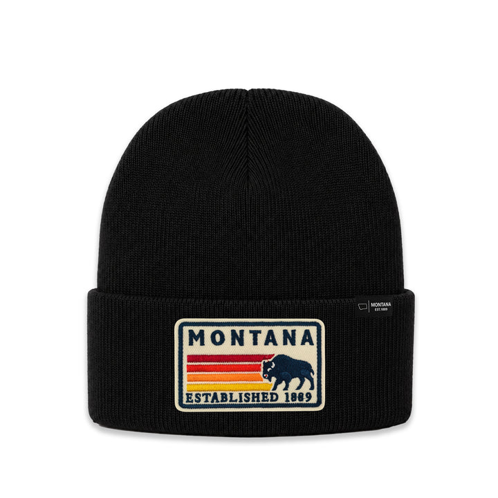 Montana Retro Mountain Patch Knit Beanie for Outdoor Winter Wear