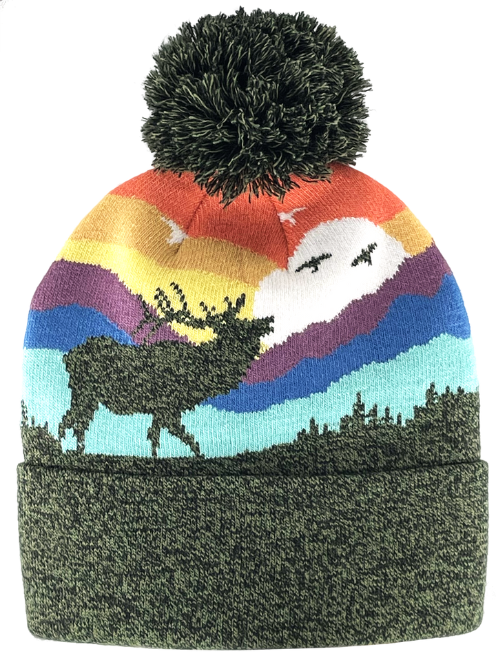 Kid Elk Pom Beanie Warm Winter Knit Hat for Outdoor Adventure