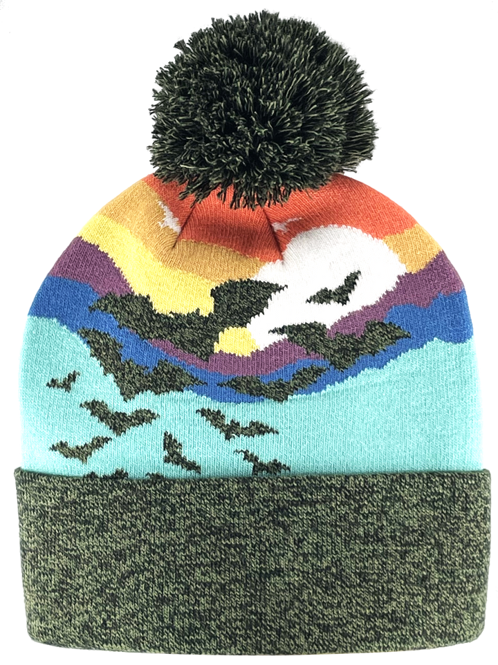 Kid Bat Beanie Hat with Pom Pom Mountain Sunset Knit Cap