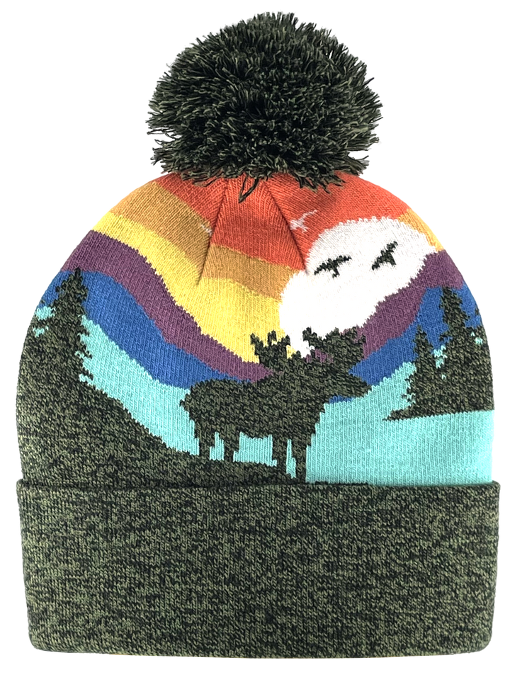 Kid Moose Pom Beanie Warm Winter Knit Hat for Outdoor Adventure