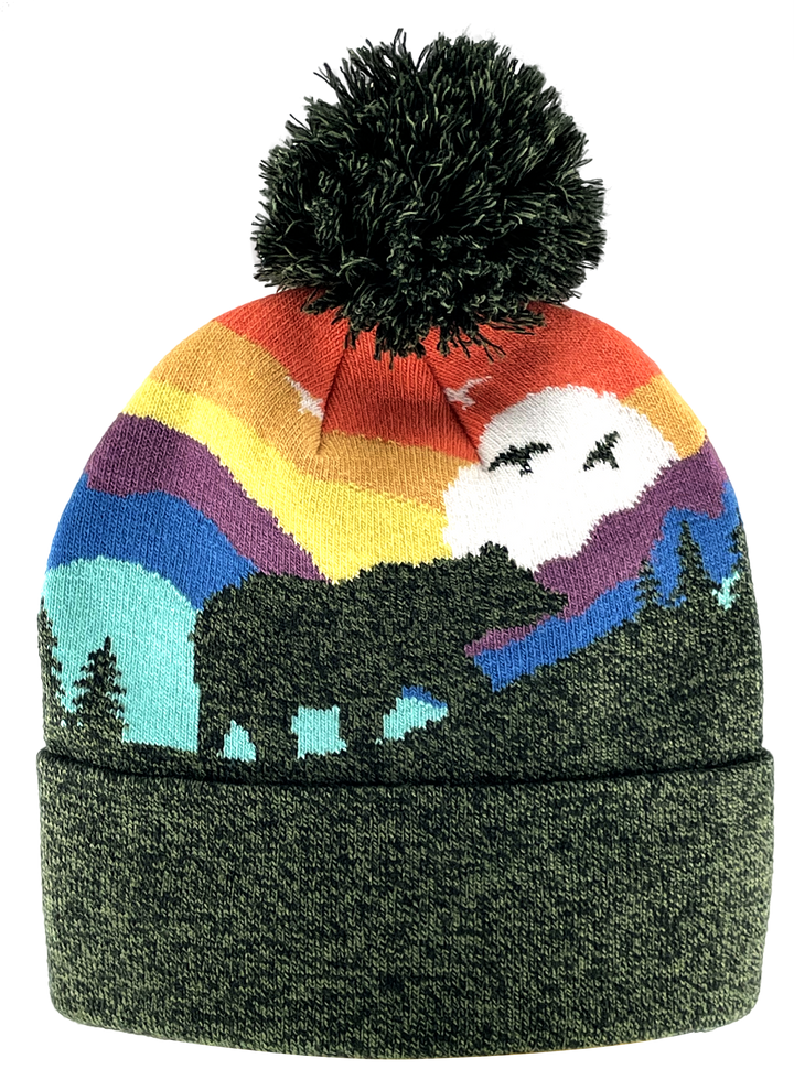 Kid Bear Pom Beanie Warm Winter Knit Hat for Outdoor Adventure