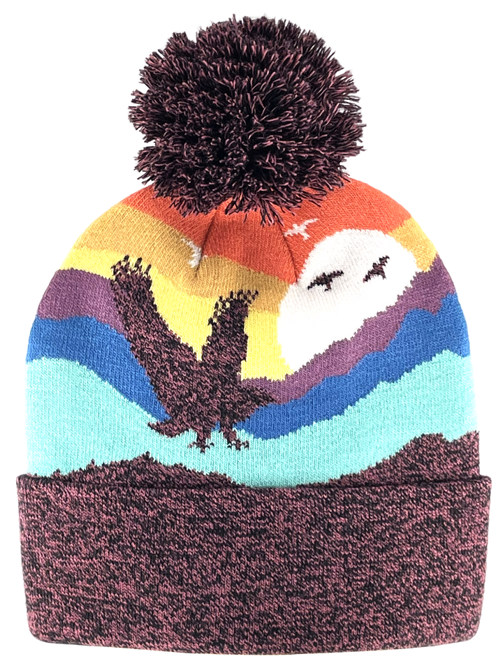 Kid Eagle Pom Beanie Warm Winter Knit Hat for Outdoor Adventure