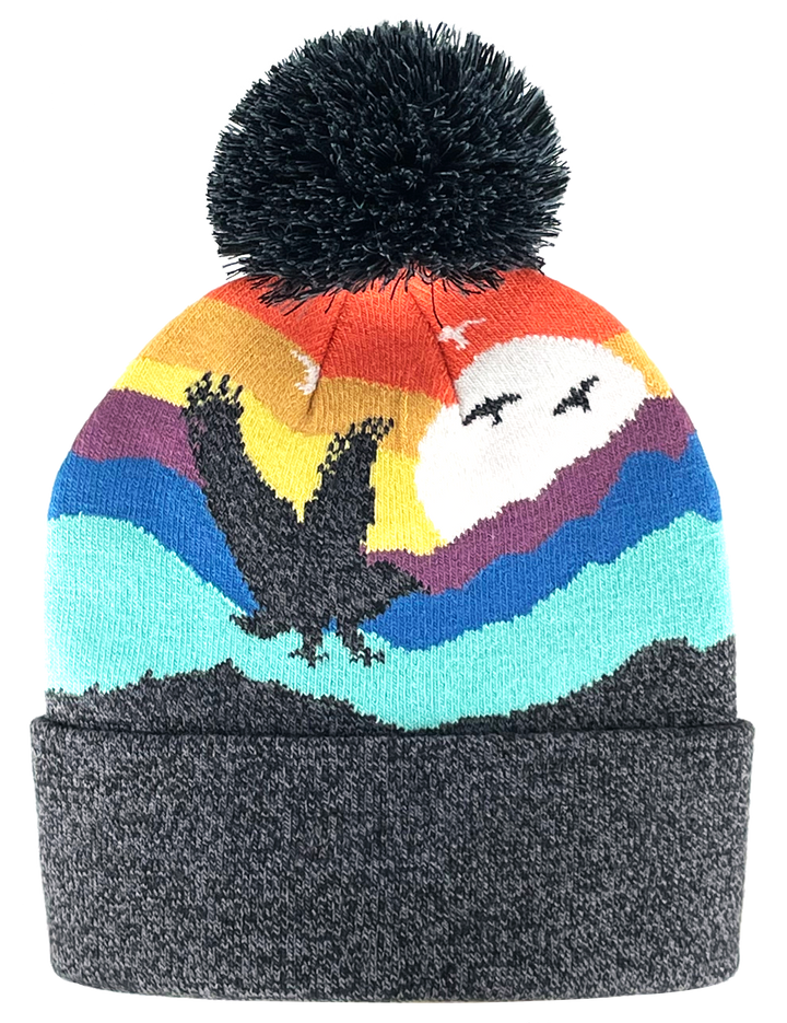 Kid Eagle Pom Beanie Warm Winter Knit Hat for Outdoor Adventure