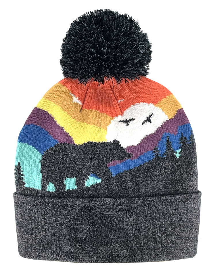 Kid Bear Pom Beanie Warm Winter Knit Hat for Outdoor Adventure