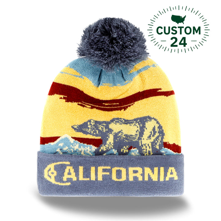 California Wildlife Bear Knit Beanie Winter Hat with Scenic Design