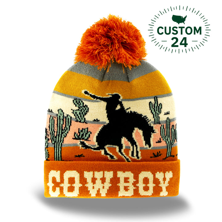 Cowboy Western Adventure Knit Beanie Pom Winter Hat for Travelers