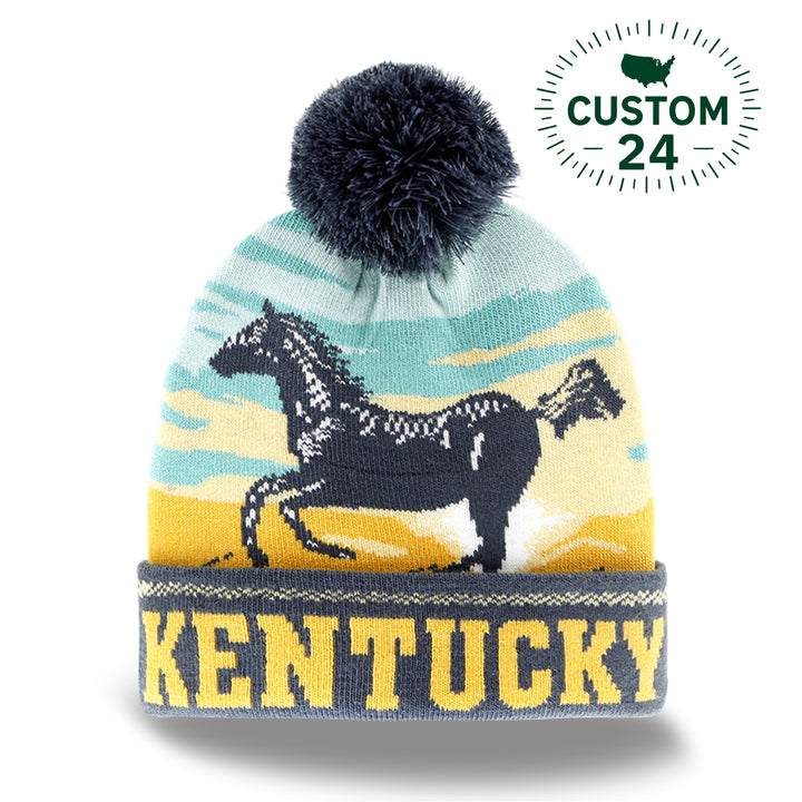 Kentucky Horse Adventure Knit Pom Beanie Souvenir Warm Winter Cap