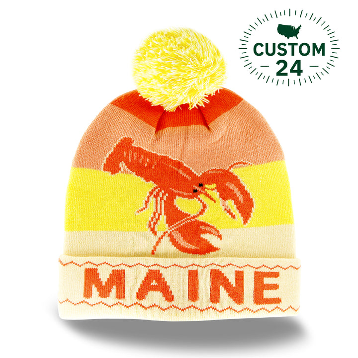 Maine Lobster Knit Beanie Winter Hat with Coastal Style and Pom Pom