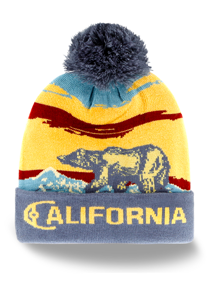 California Wildlife Bear Knit Beanie Winter Hat with Scenic Design