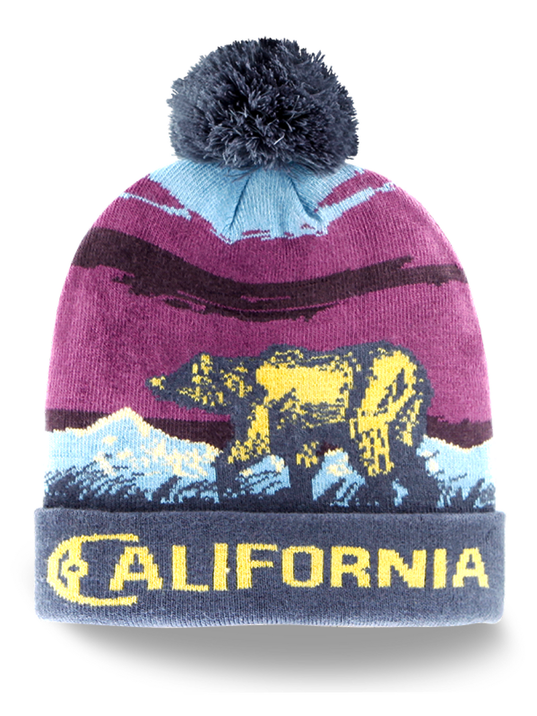 California Wildlife Bear Knit Beanie Winter Hat with Scenic Design