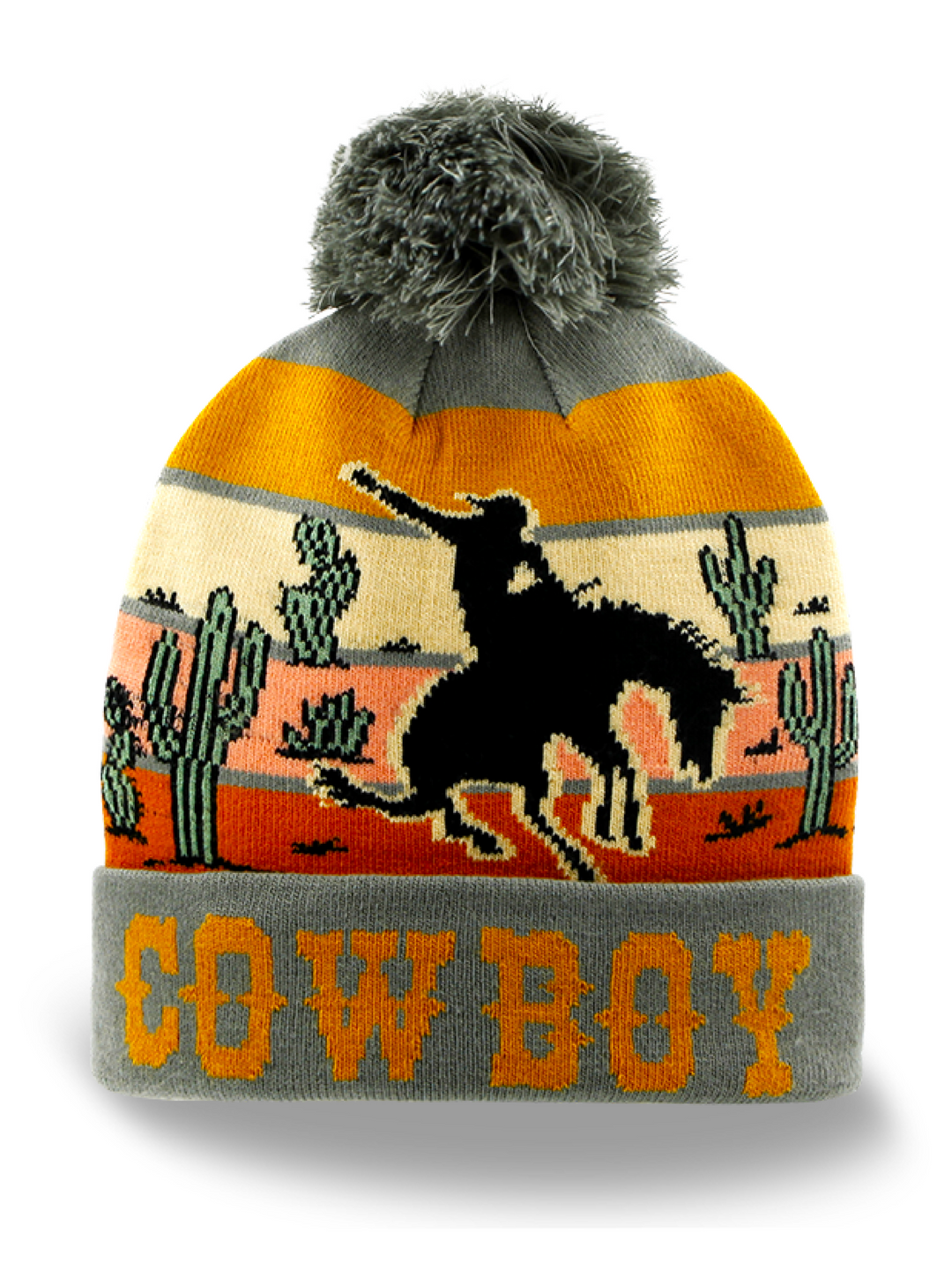 Cowboy Western Adventure Knit Beanie Pom Winter Hat for Travelers