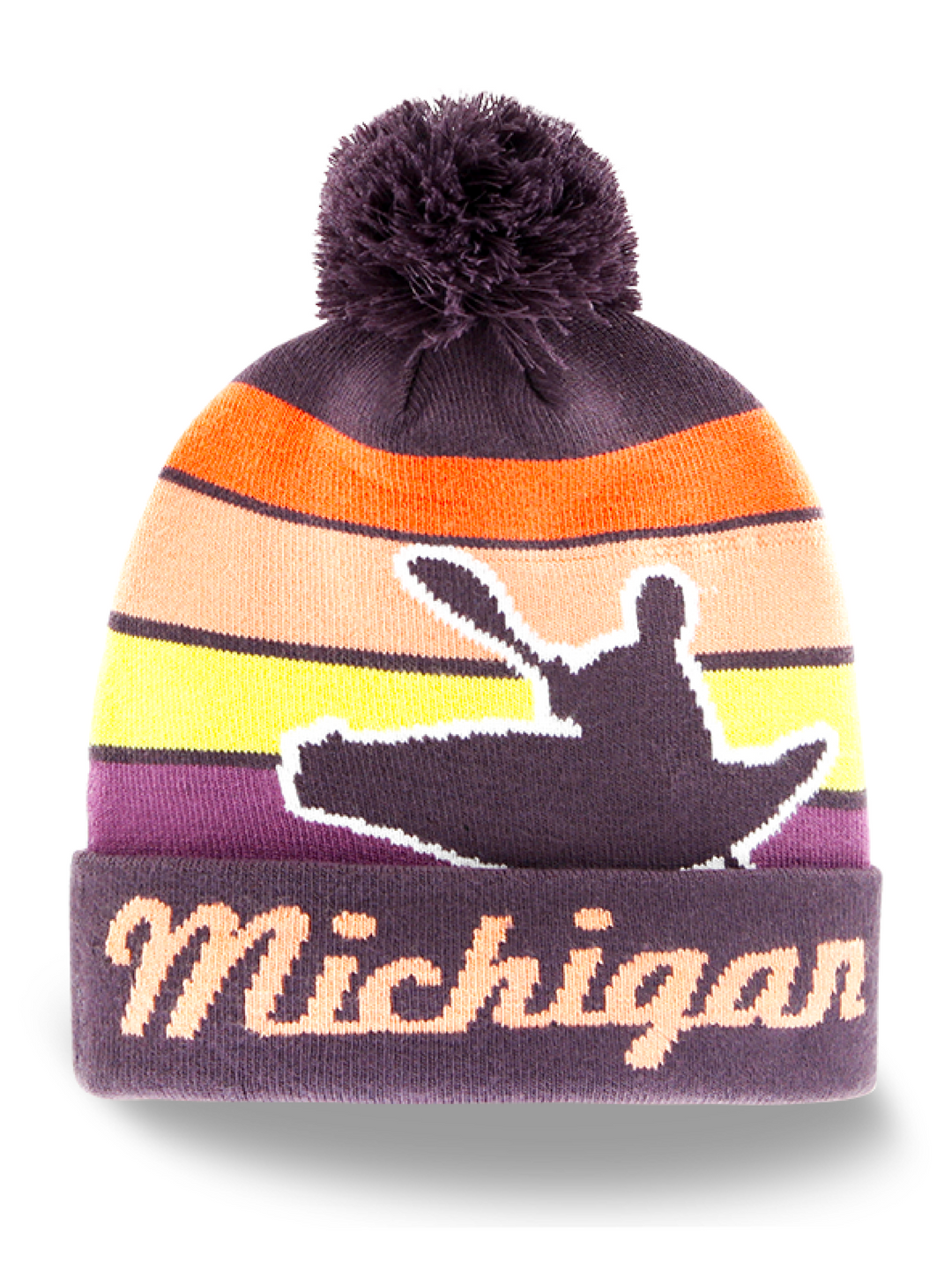 Michigan Canoe Paddle Adventure Knit Beanie Hat with Pom Winter Gift