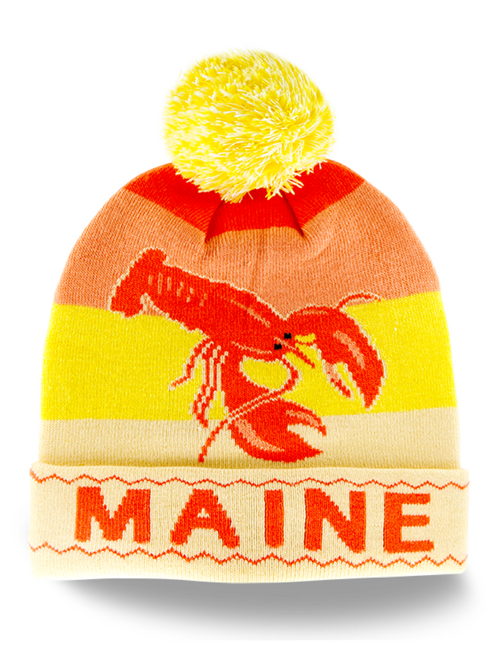 Maine Lobster Knit Beanie Winter Hat with Coastal Style and Pom Pom