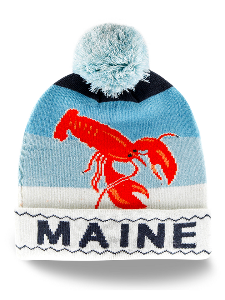 Maine Lobster Knit Beanie Winter Hat with Coastal Style and Pom Pom