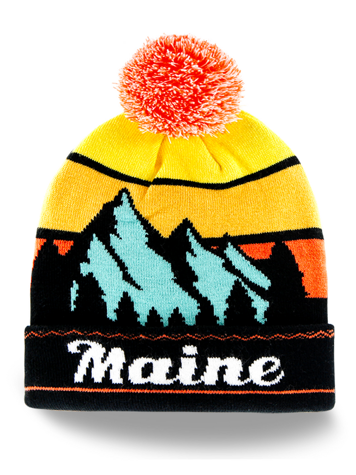 Maine Mountain Sunset Knit Beanie with Pom Pom Winter Hat