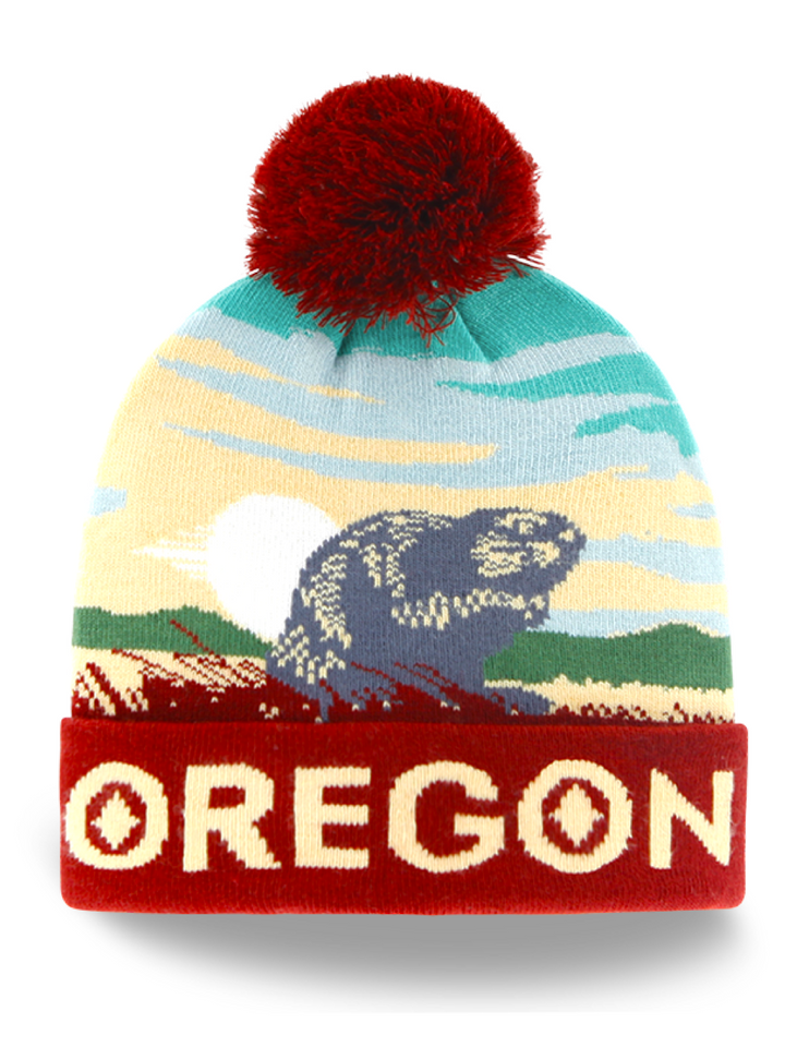 Oregon Beaver Knit Beanie Hat with Pom Pom Winter Souvenir