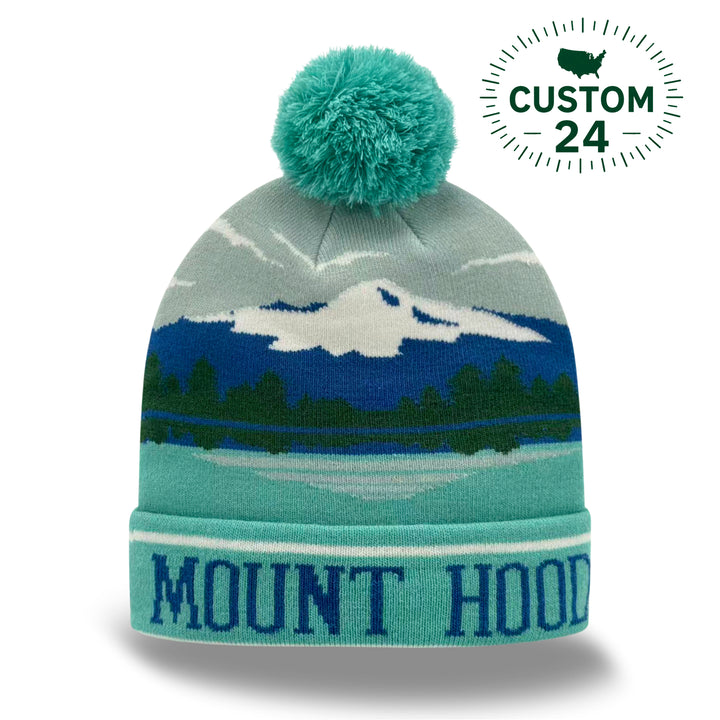 Mount Hood Mountain View Knit Pom Pom Beanie – Oregon Nature Winter Hat