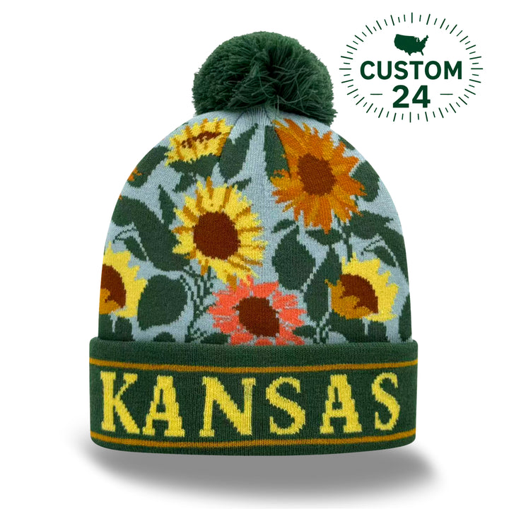 Kansas Sunflower Knit Pom Pom Beanie – Midwest State Winter Hat