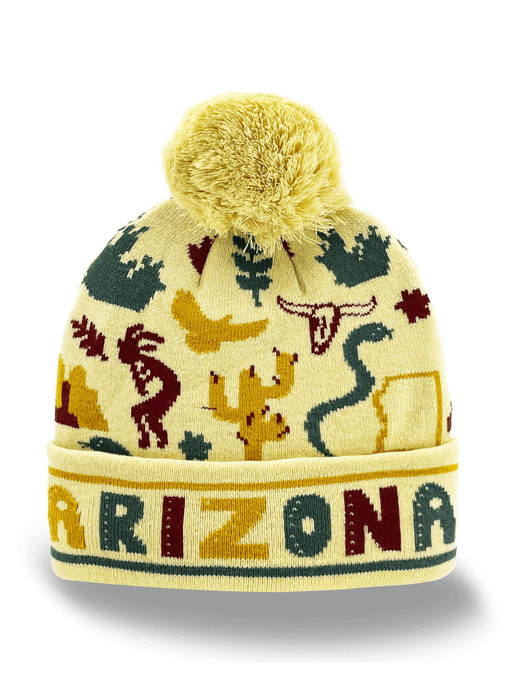 Arizona Knit Beanie Winter Hat with Pom Pom | Desert Southwest Souvenir Gift