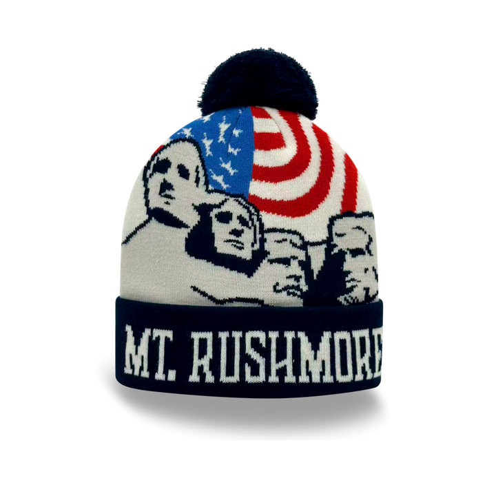 Mt. Rushmore American Flag Knit Pom Pom Beanie – South Dakota Winter Hat