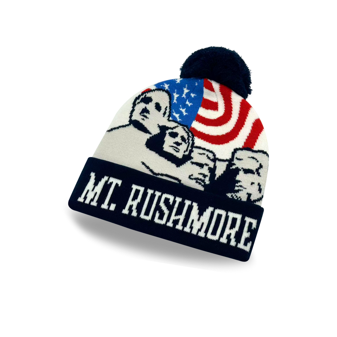 Mt. Rushmore American Flag Knit Pom Pom Beanie – South Dakota Winter Hat