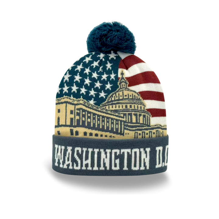 Washington D.C. Capitol American Flag Knit Pom Pom Beanie – USA Winter Hat