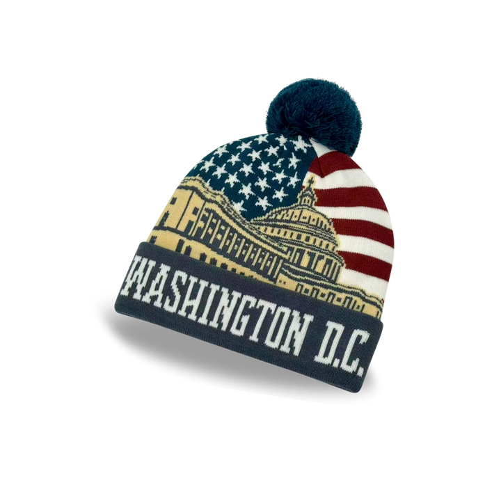 Washington D.C. Capitol American Flag Knit Pom Pom Beanie – USA Winter Hat