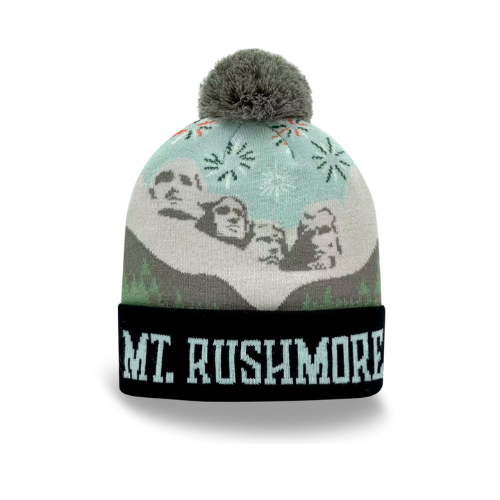 Mt. Rushmore Snowflake Knit Pom Pom Beanie – South Dakota Winter Hat