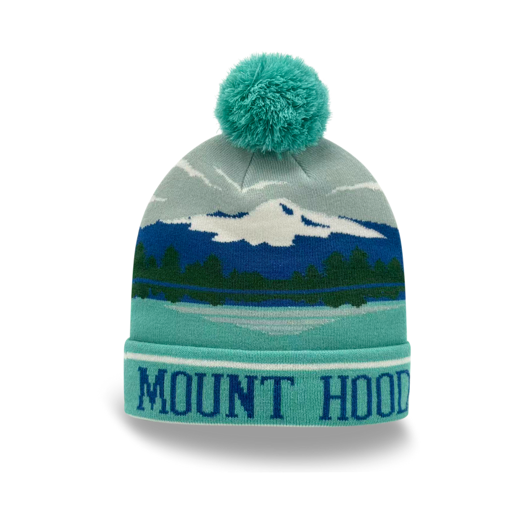 Mount Hood Mountain View Knit Pom Pom Beanie – Oregon Nature Winter Hat