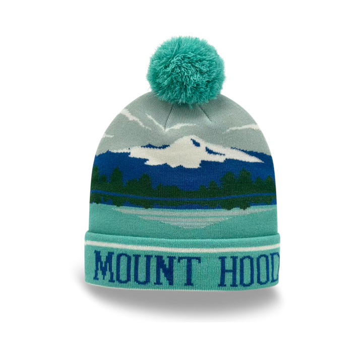 Mount Hood Mountain View Knit Pom Pom Beanie – Oregon Nature Winter Hat