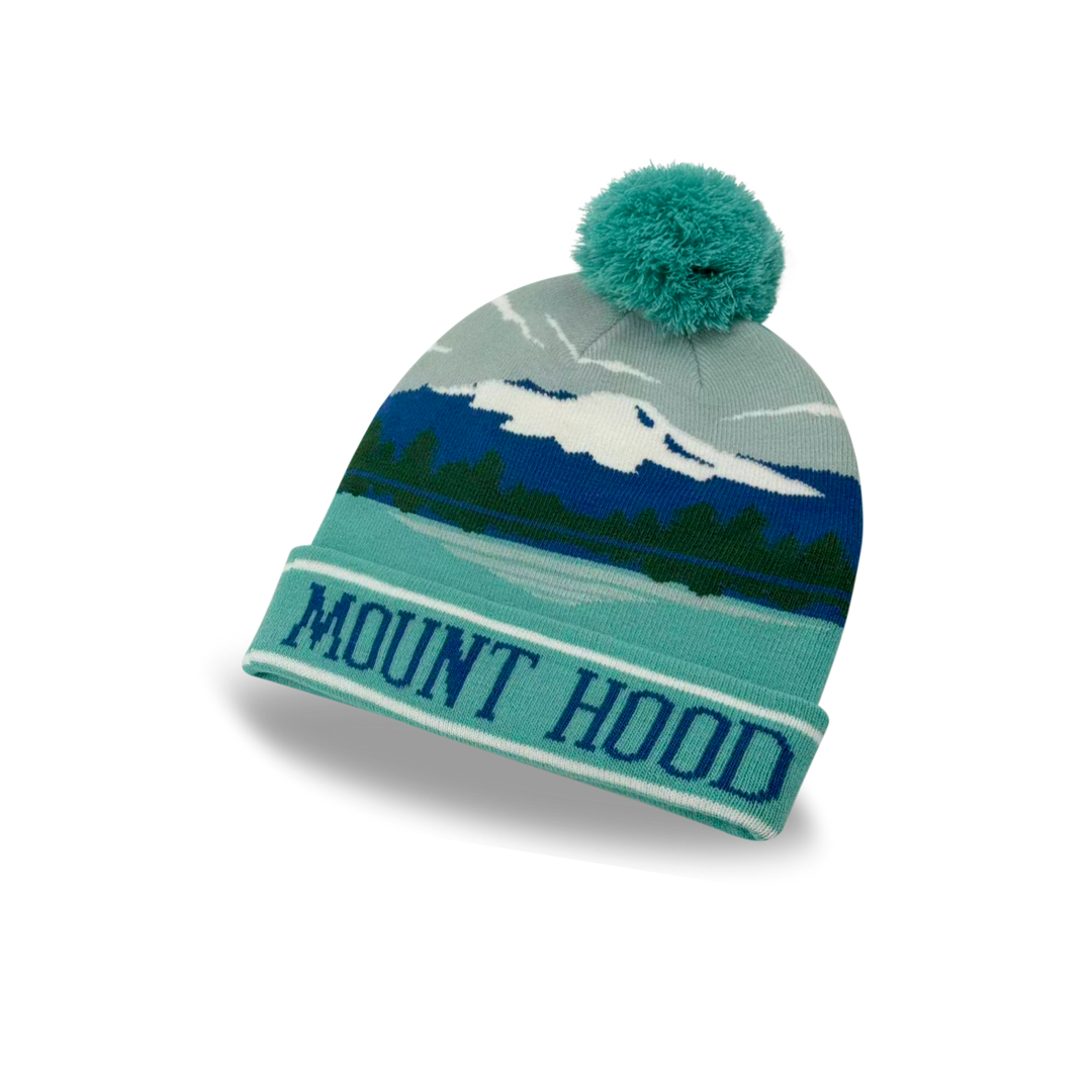 Mount Hood Mountain View Knit Pom Pom Beanie – Oregon Nature Winter Hat