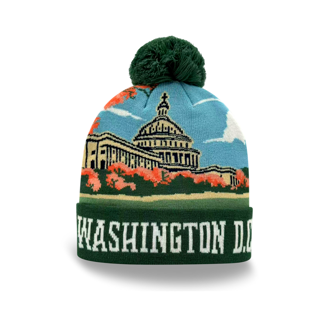 Washington D.C. Capitol Autumn Knit Pom Pom Beanie – USA Landmark Winter Hat