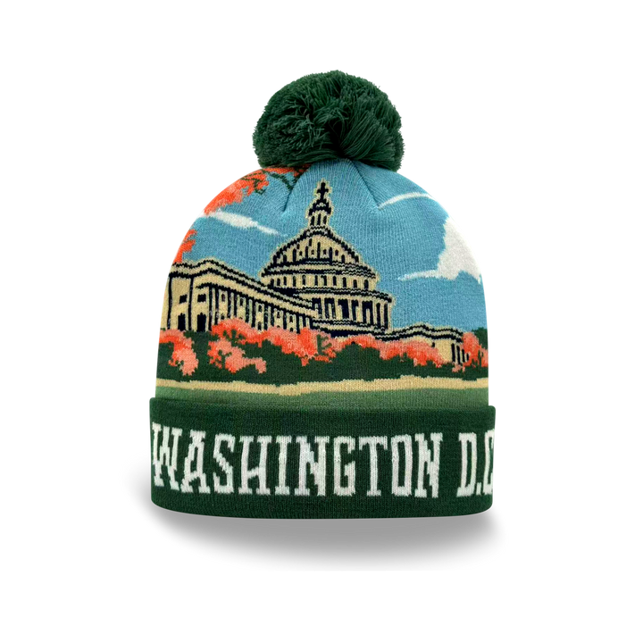 Washington D.C. Capitol Autumn Knit Pom Pom Beanie – USA Landmark Winter Hat