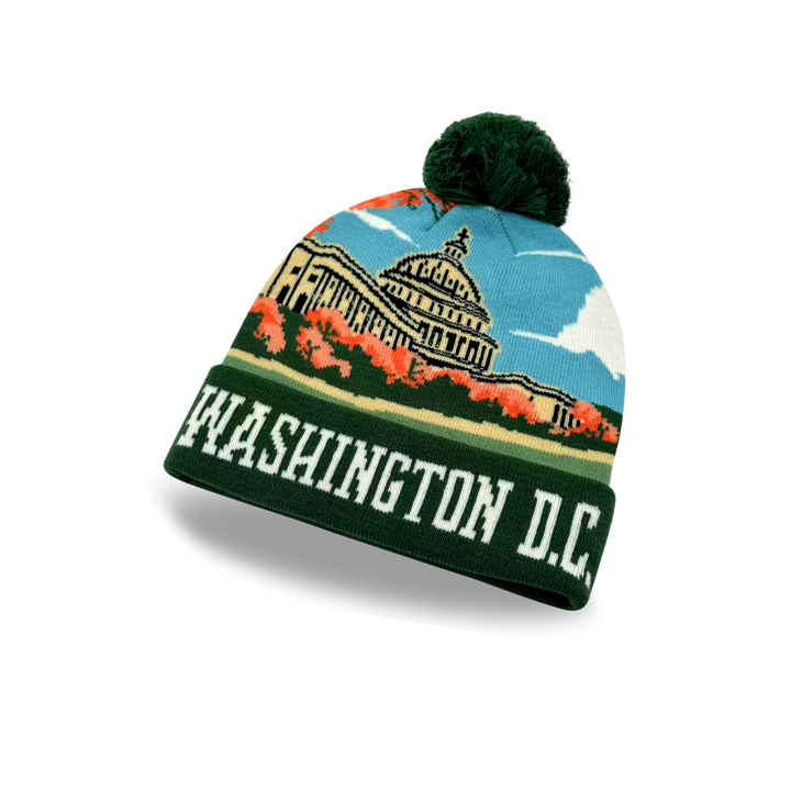 Washington D.C. Capitol Autumn Knit Pom Pom Beanie – USA Landmark Winter Hat