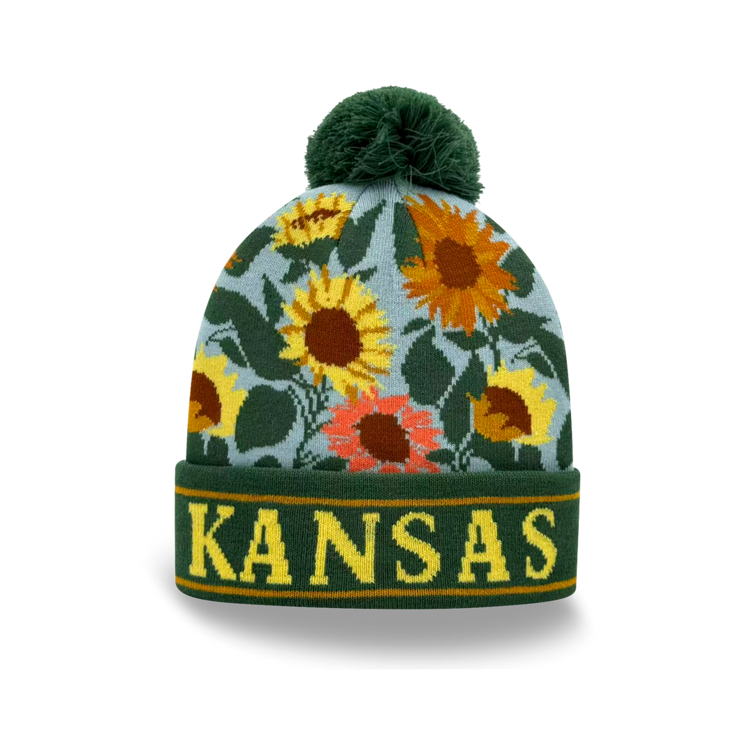 Kansas Sunflower Knit Pom Pom Beanie – Midwest State Winter Hat