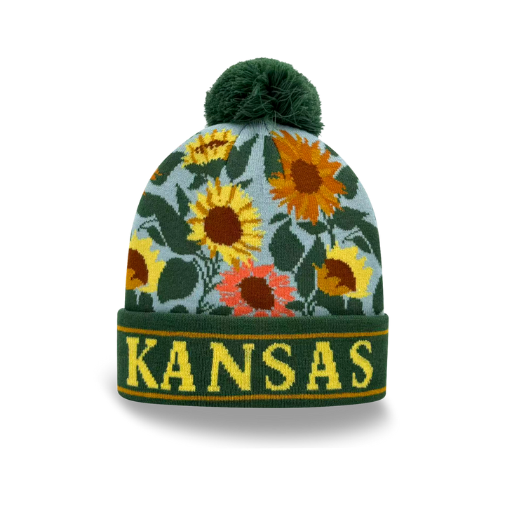 Kansas Sunflower Knit Pom Pom Beanie – Midwest State Winter Hat