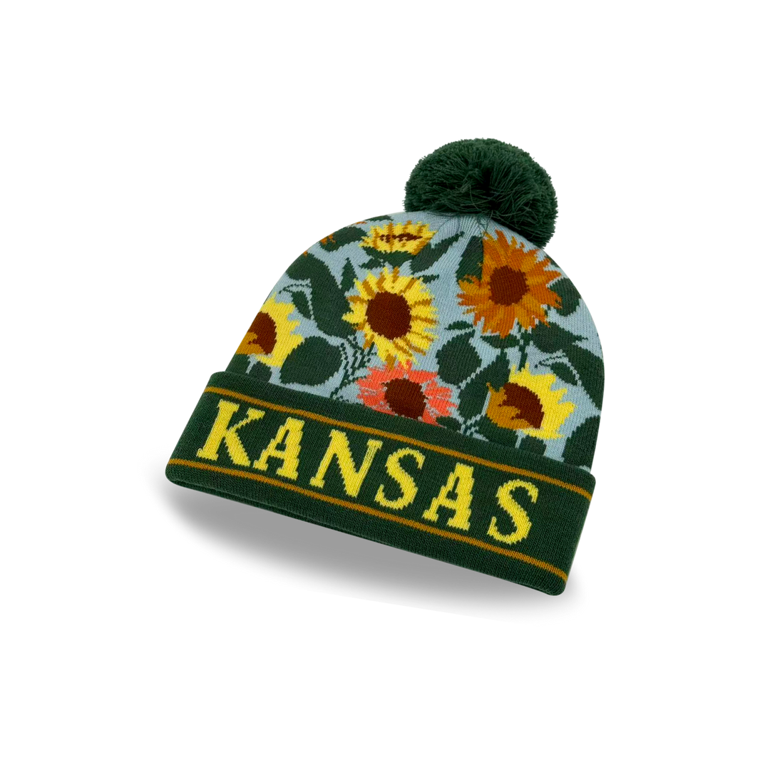 Kansas Sunflower Knit Pom Pom Beanie – Midwest State Winter Hat