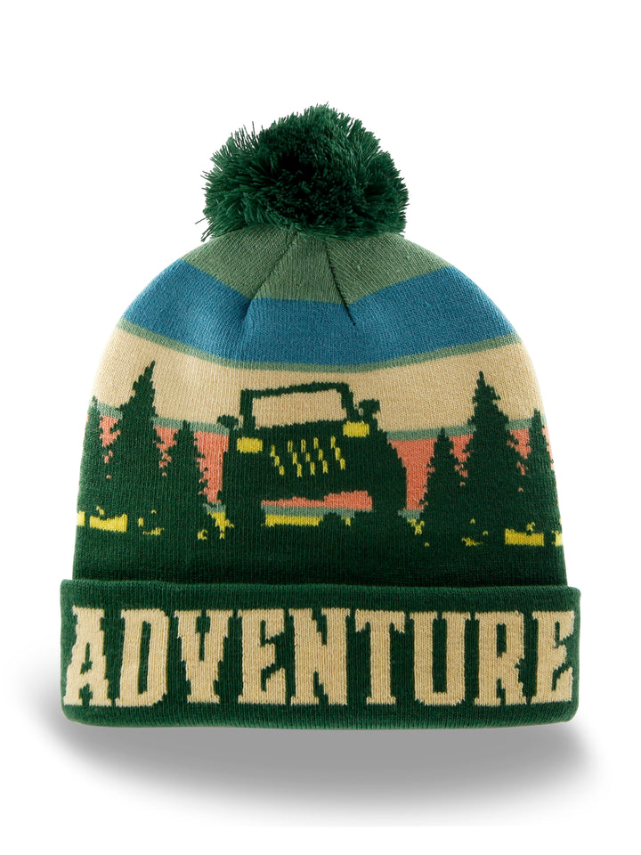 Adventure Beanie Hat with Pom Pom Winter Knit Cap Outdoor Off-Road Camping Jeep Hat