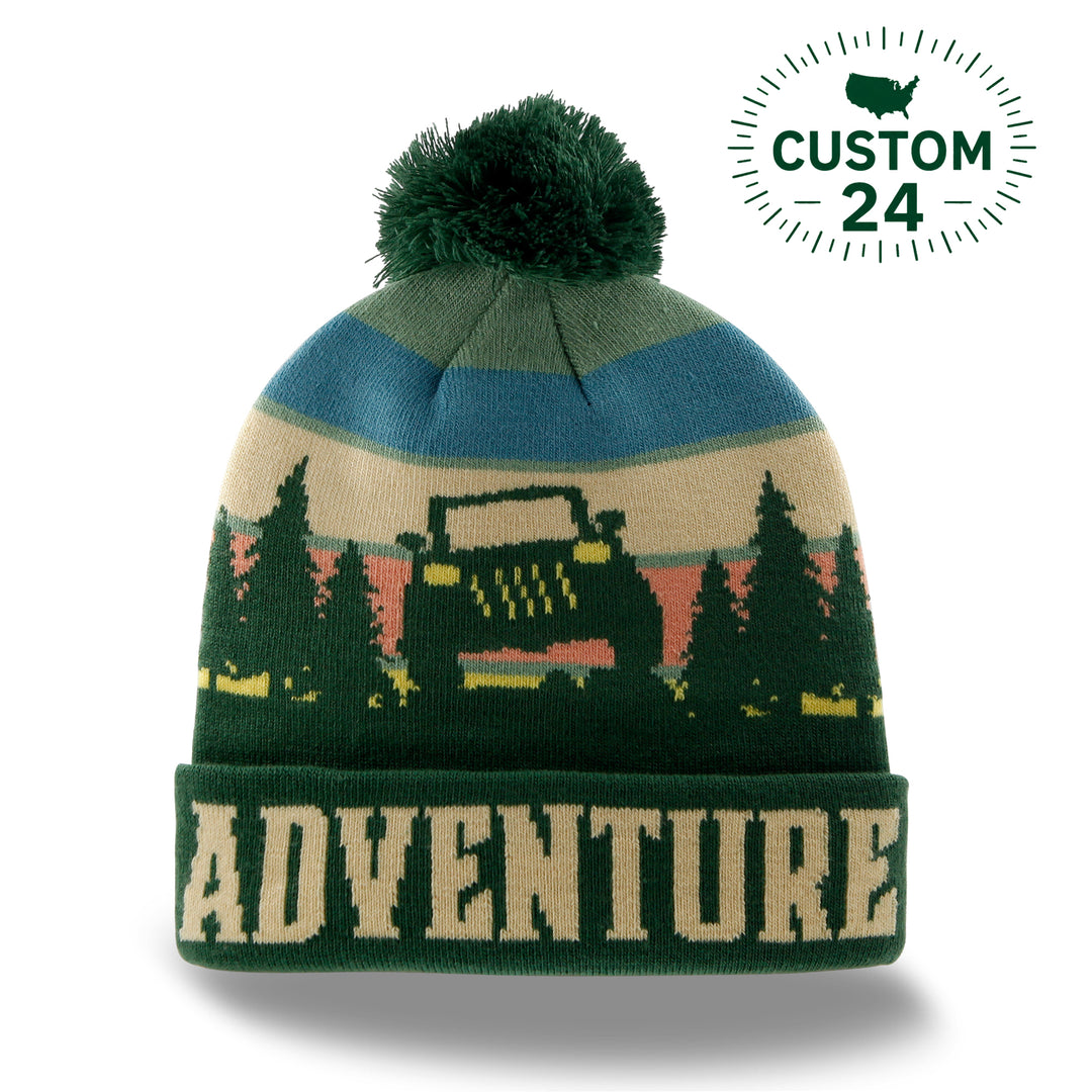 Adventure Beanie Hat with Pom Pom Winter Knit Cap Outdoor Off-Road Camping Jeep Hat