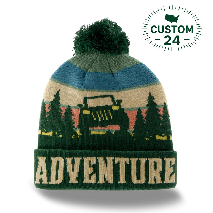Adventure Beanie Hat with Pom Pom Winter Knit Cap Outdoor Off-Road Camping Jeep Hat