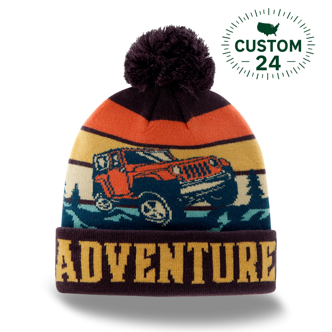 Adventure Beanie Hat with Pom Pom Winter Knit Cap Outdoor Off-Road Jeep Warm Hat