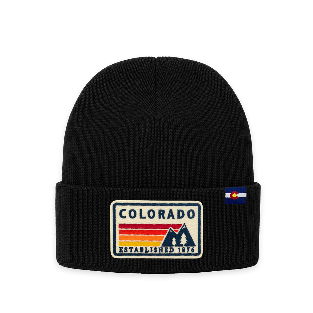 Colorado Mountain Patch Cuffed Beanie | 100% Acrylic Winter Hat with Embroidered State Patch