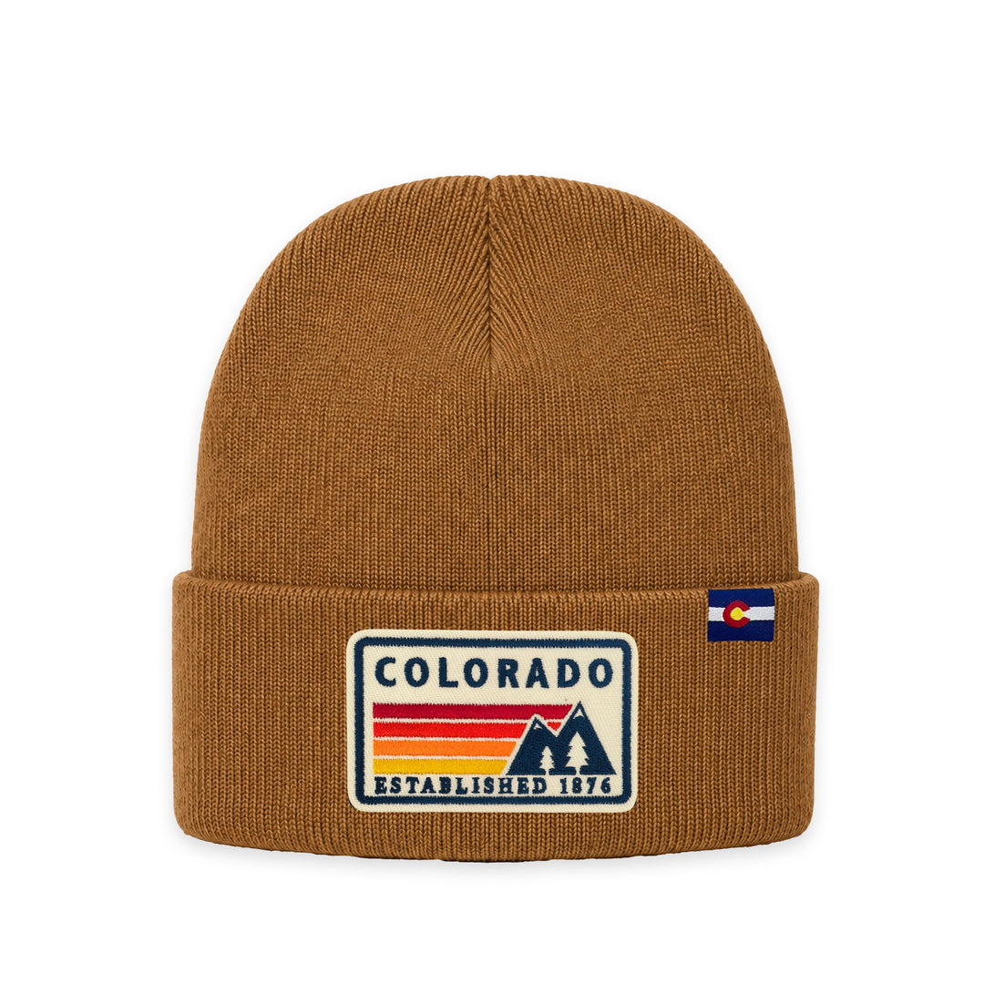 Colorado Mountain Patch Cuffed Beanie | 100% Acrylic Winter Hat with Embroidered State Patch