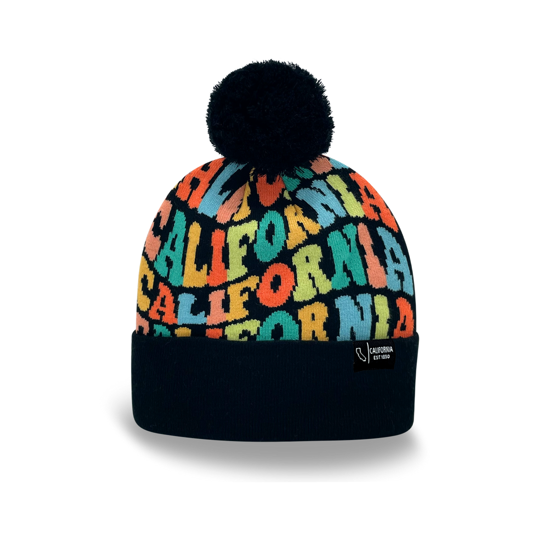 CALIFORNIA Colorful Pom Pom Beanie - Warm Knitted Winter Hat