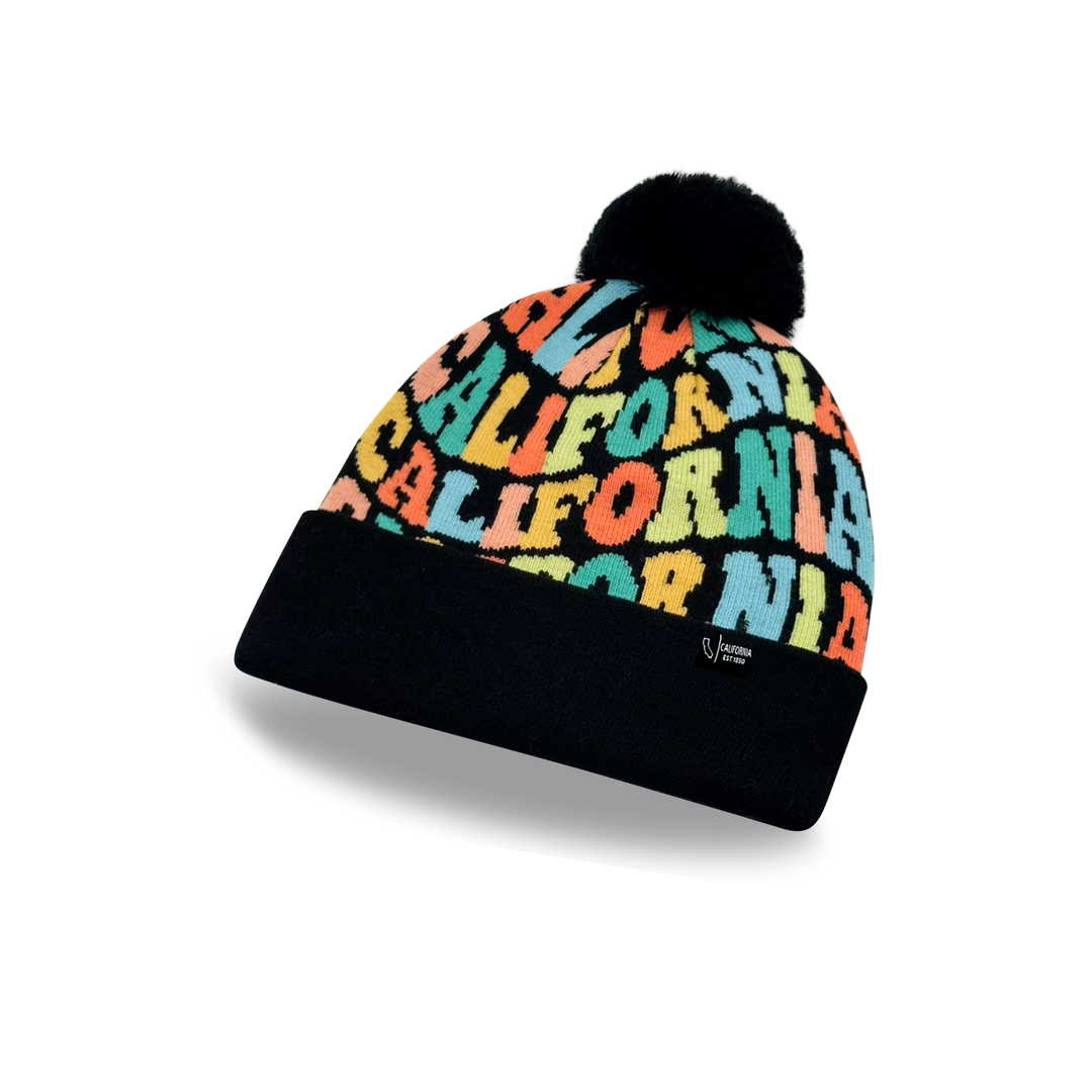 CALIFORNIA Colorful Pom Pom Beanie - Warm Knitted Winter Hat