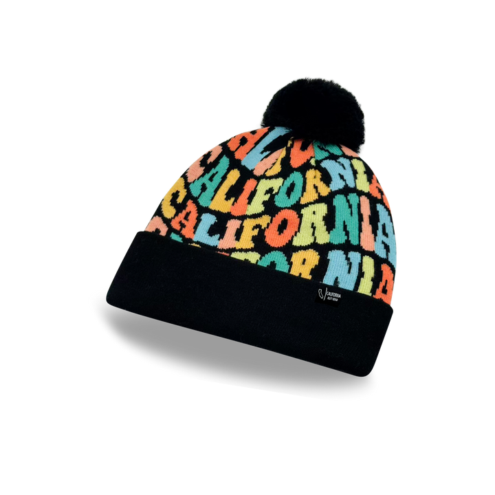 CALIFORNIA Colorful Pom Pom Beanie - Warm Knitted Winter Hat