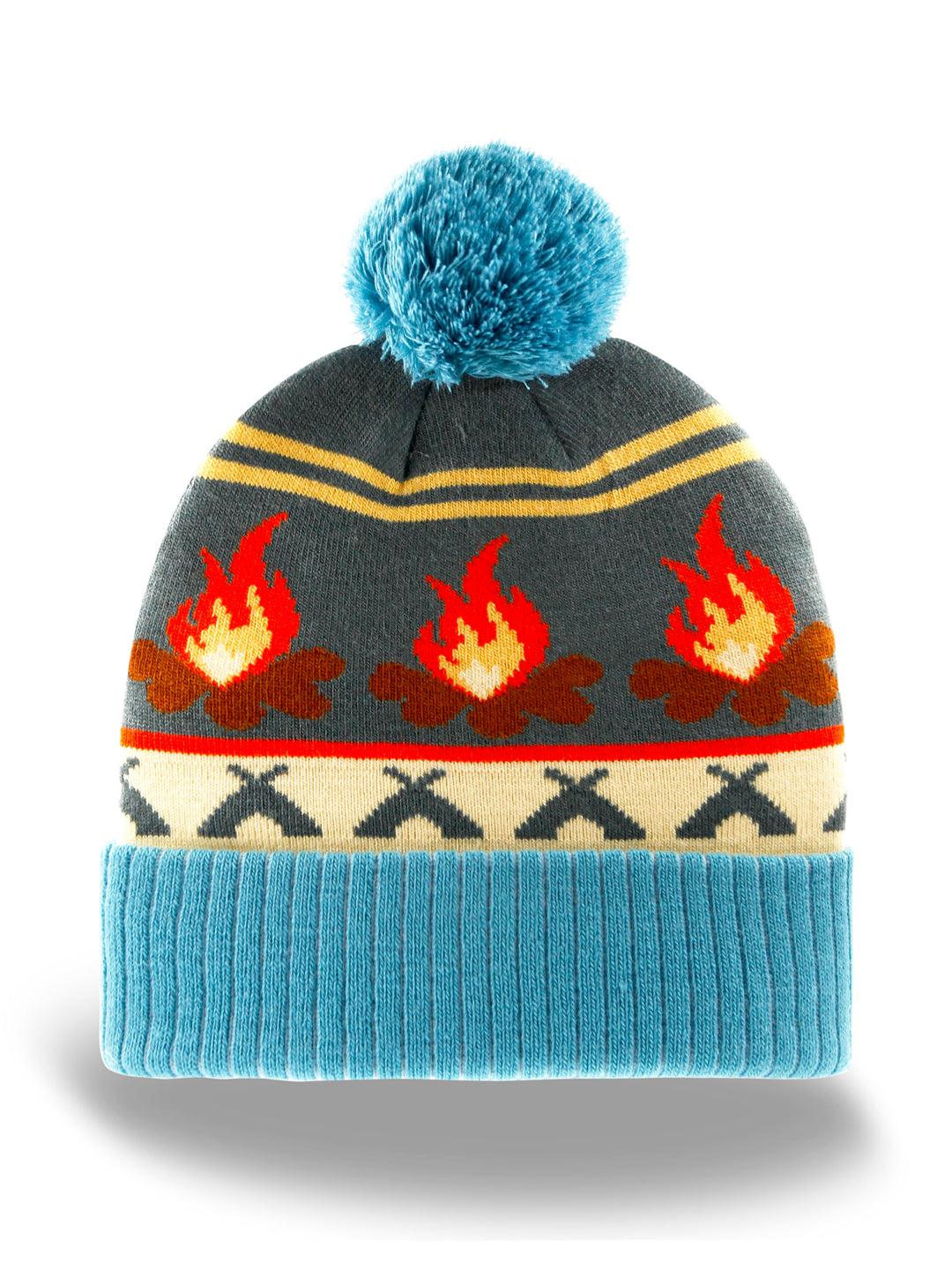 Campfire Beanie Hat with Pom Pom Winter Knit Cap Outdoor Camping Bonfire Warm Hat