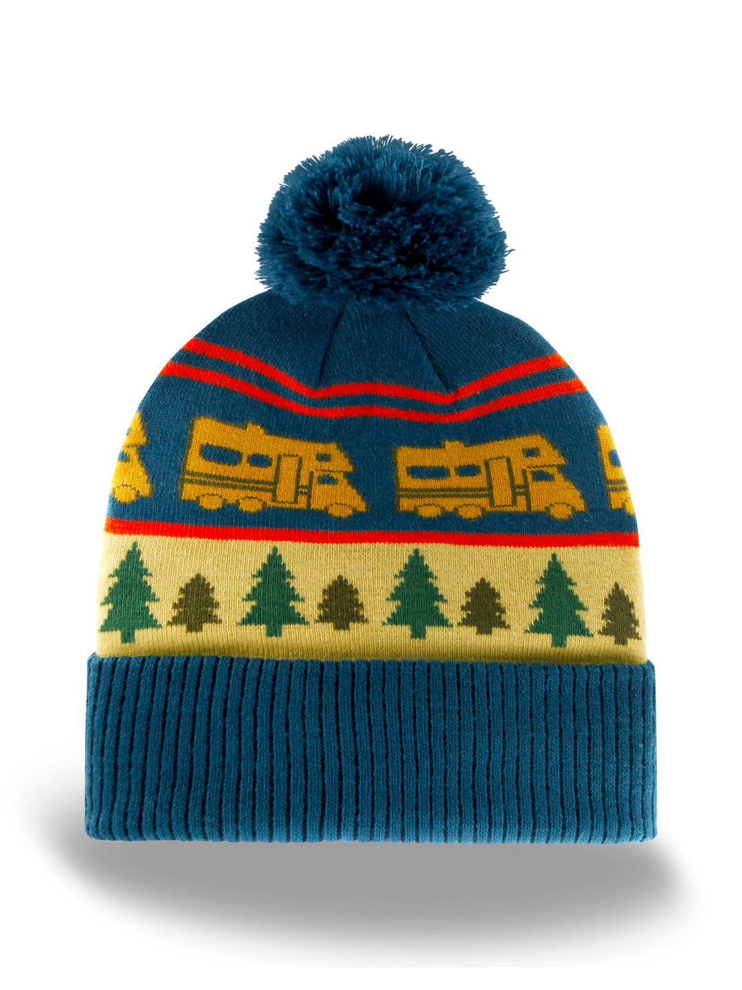 RV Camper Knit Beanie Hat with Pom Pom Outdoor Winter Camping Adventure Cap