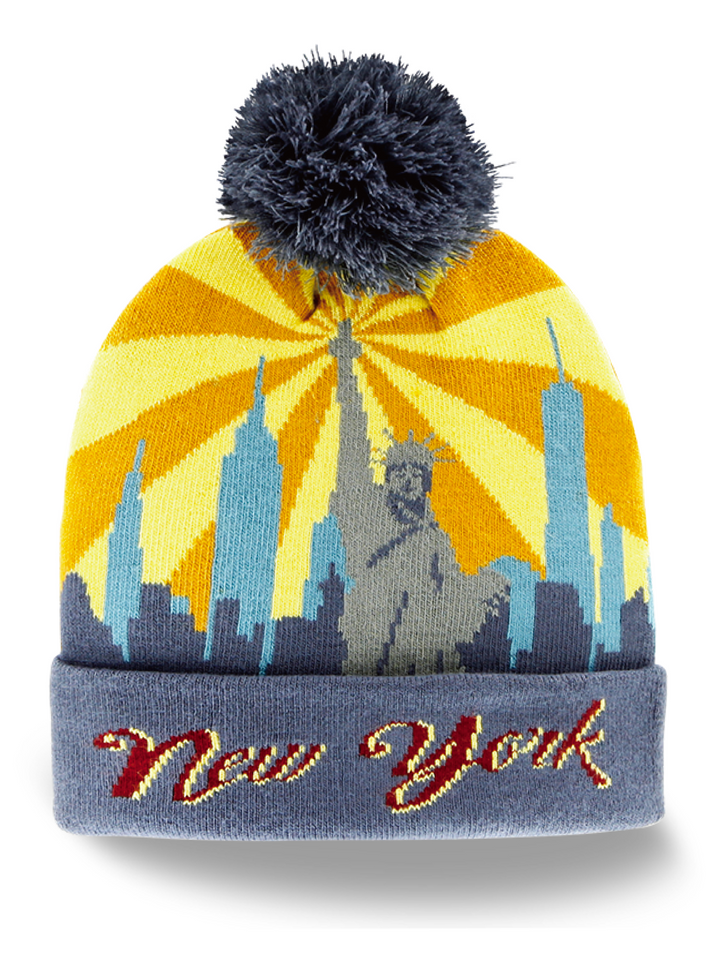 New York Liberty Statue Knit Beanie Hat with Pom Pom Winter Cap