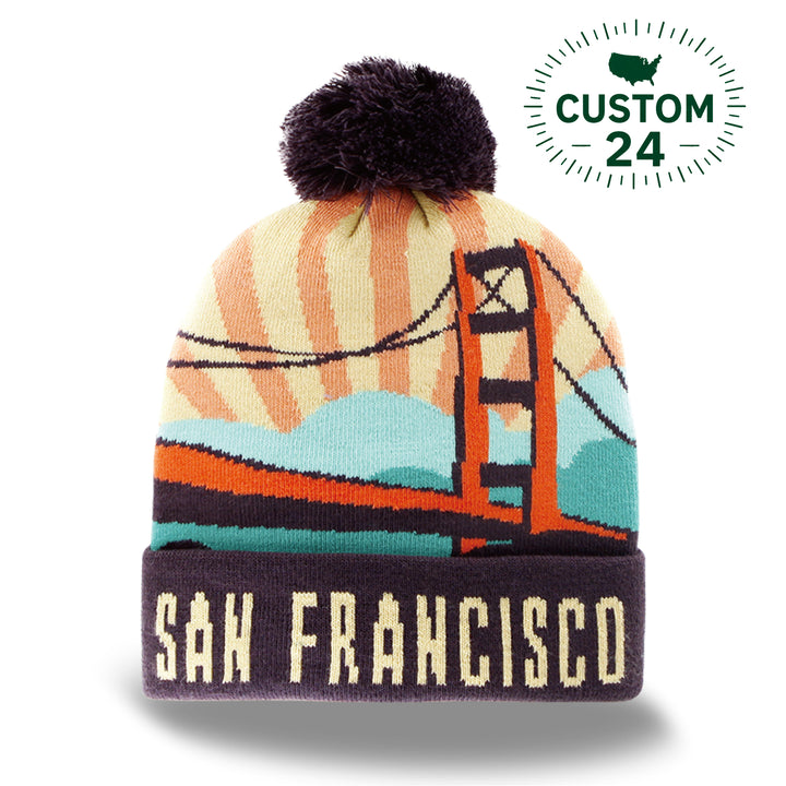 San Francisco Golden Gate Bridge Skyline Knit Pom Pom Winter Beanie